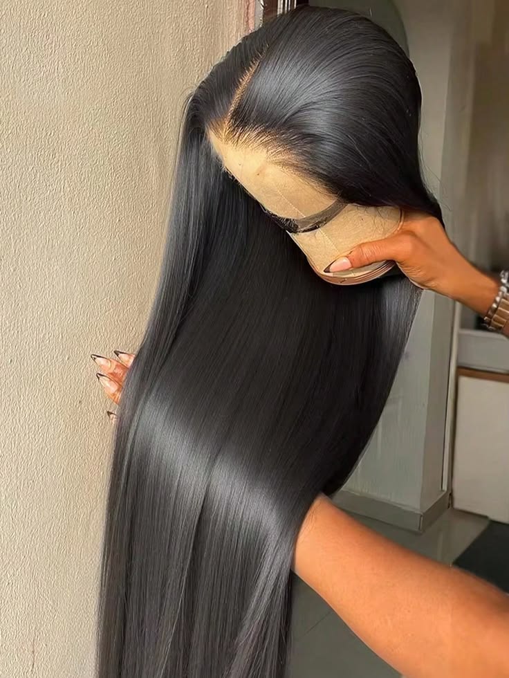 Silky Straight Human Hair Lace Front Wig – Natural Black