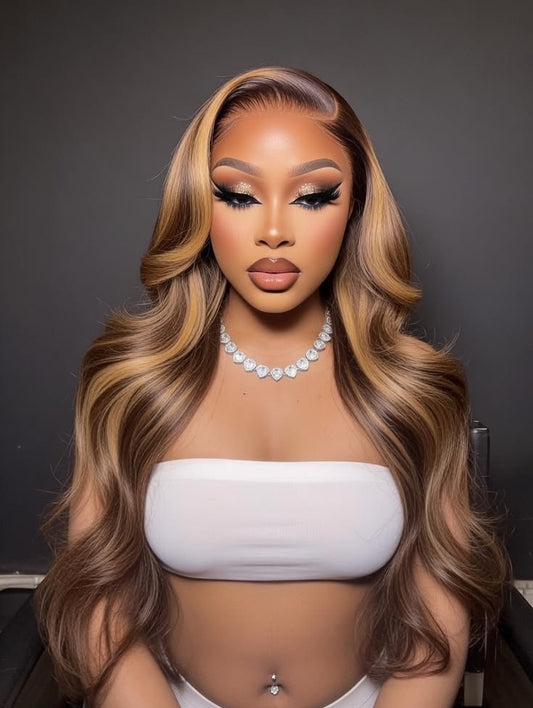 Honey Blonde Highlight Lace Front Wig – Ombre Human Hair
