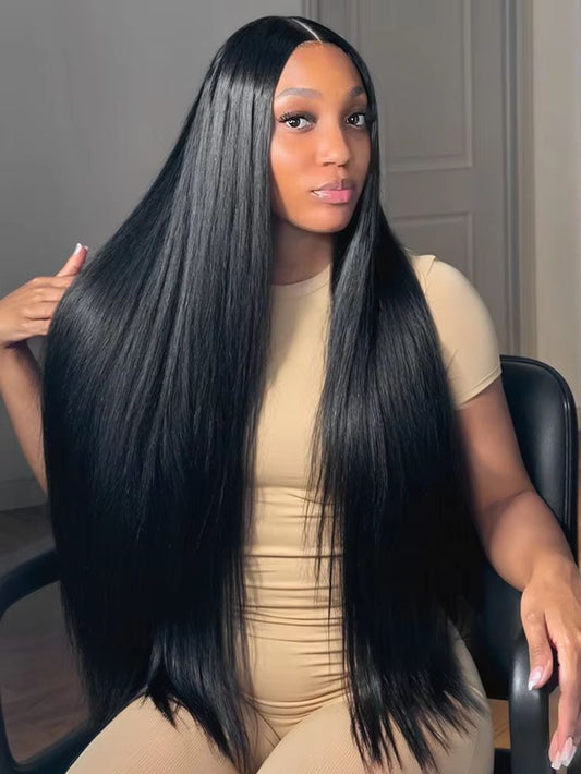 Silky Straight Human Hair Lace Front Wig – Natural Black